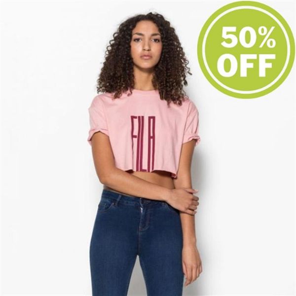 Fila Doica Cut Hem Tee Crop Top Shirt Women's Tee - Pink Grey,NZ 520-97816